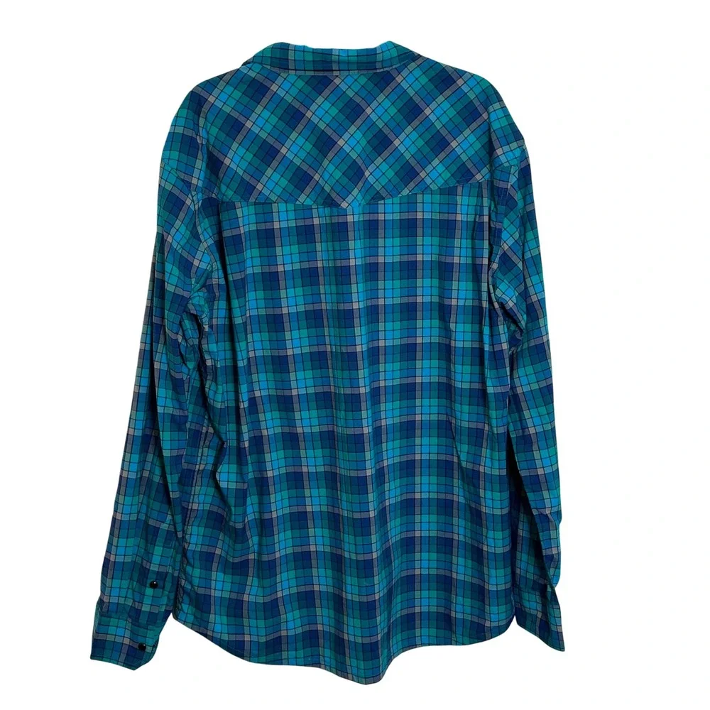 Stio Snap Front Long Sleeve Casual‎ Shirt Size XXL Blue Windowpane Plaid Outdoor